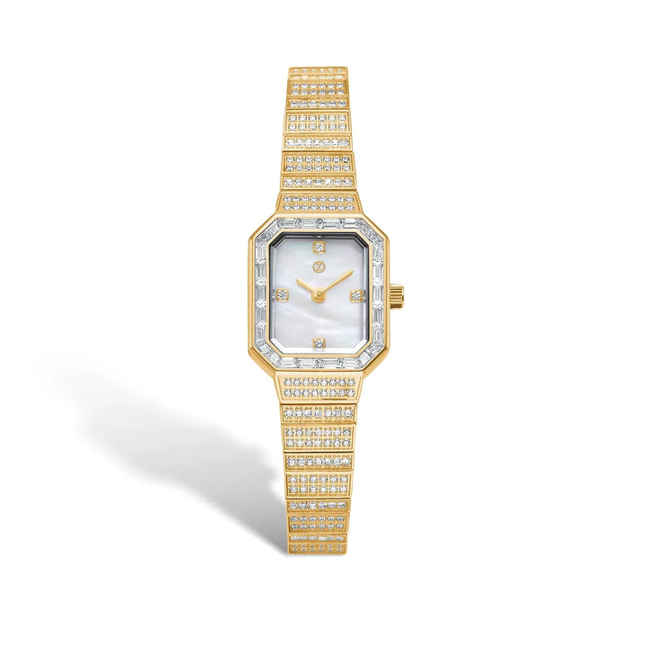 Mads Z Celestial by Medina watch in PVD gold with rectangular dial, white mother-of-pearl dial and diamonds. Model 3777901
