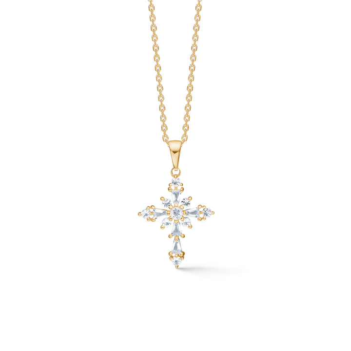 Mads Z Celestial by Medina pendant in 8kt gold with cross-shaped design and clear stones, Model 3326902-1