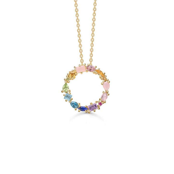 Mads Z Circus pendant in 14 kt. gold with colorful real stones in circle design, Model 1534069-1