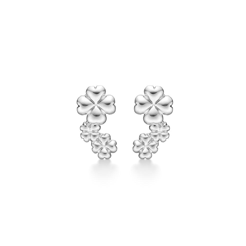 Mads Z Clover Love silver earrings with small, shiny four-leaf clovers in silver, Model 2110186-1.