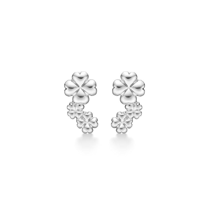 Mads Z Clover Love silver earrings with small, shiny four-leaf clovers in silver, Model 2110186-1.