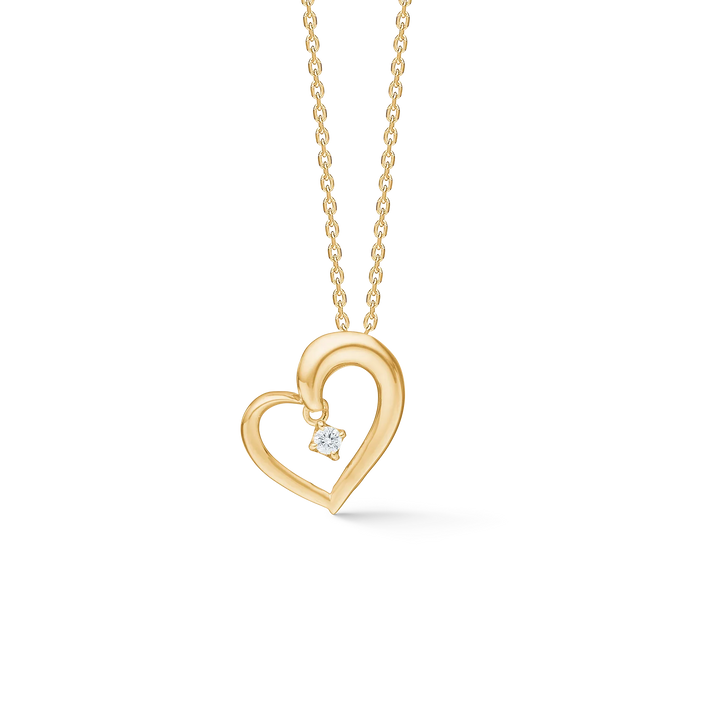 Mads Z Crown Heart 14 gold pendant with diamond, open heart design on gold chain. Model 1531704-1.