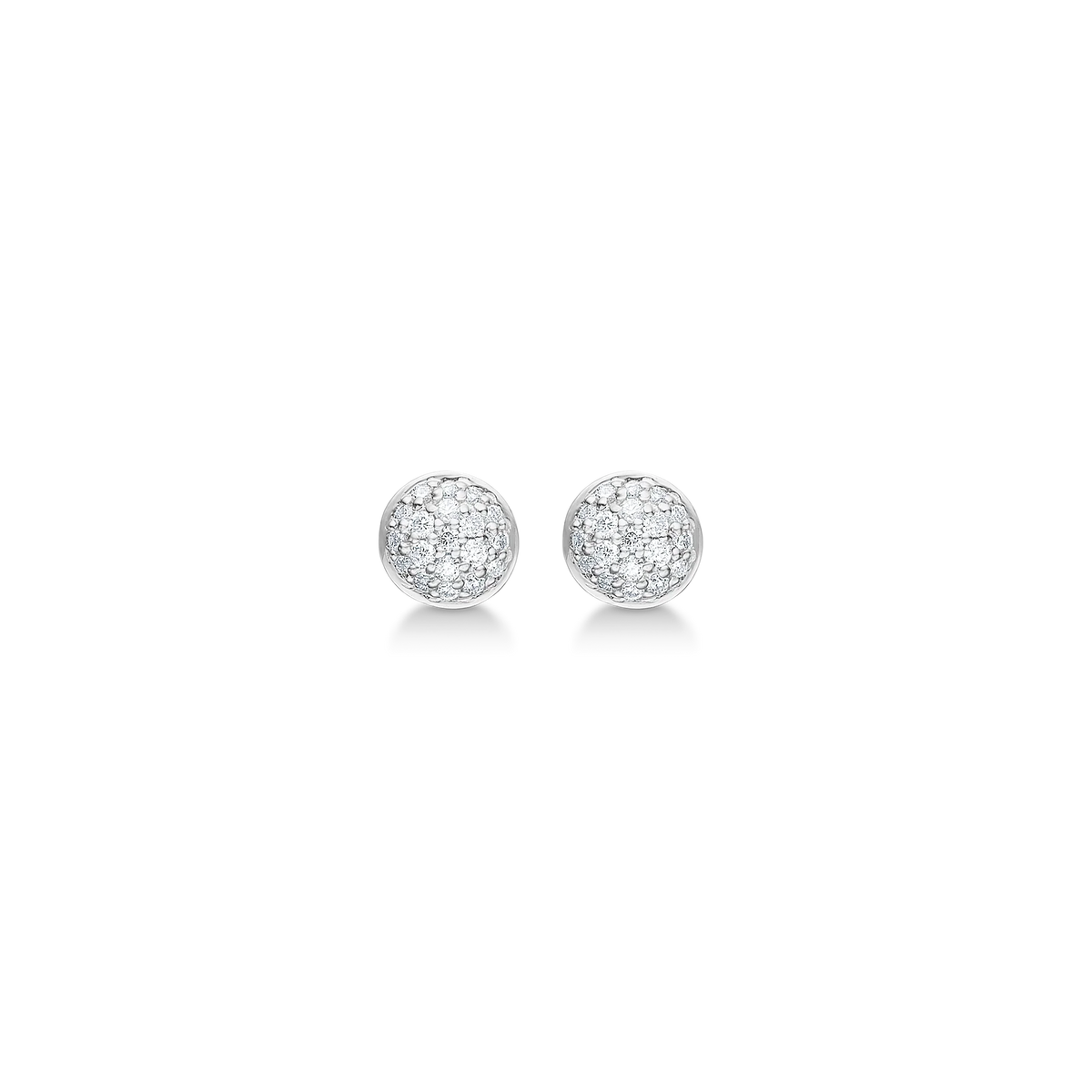 Mads Z Dome earrings in silver, round pins with sparkling white stones. Model 2116010-1.