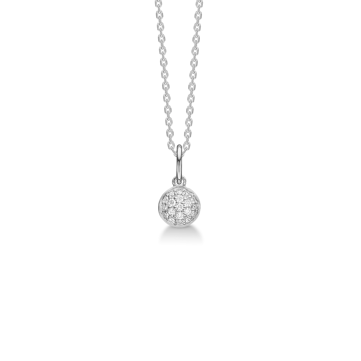 Mads Z Dome silver necklace with round pendant set with white topazes, elegant and bright, Model 2126010-1