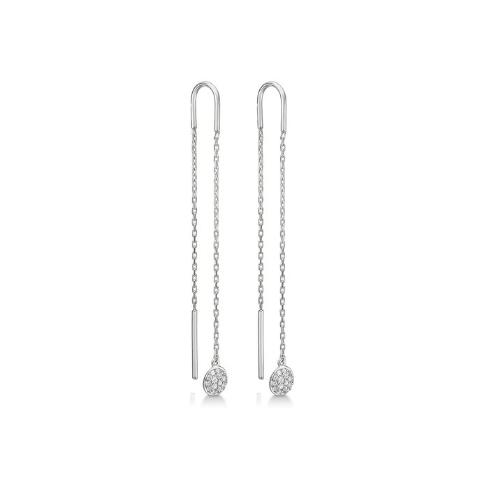 Mads Z Dome silver earring included. white topaz, elegant chain earrings in silver with round pendants. Model 2106010-1