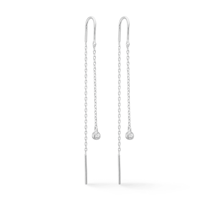 Mads Z Endless Allure silver earrings with white topaz, elegant chain earrings on a neutral background. Model 2106147-1