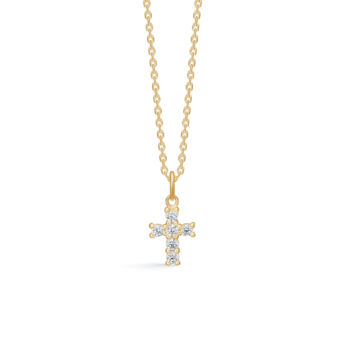 Mads Z Faith 8kt gold cross pendant with zircons, chain with classic cross and clear stones. Model 3337134.