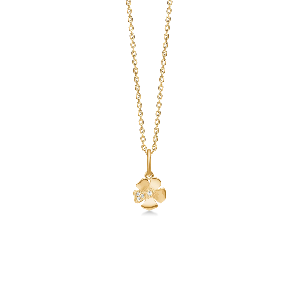 Mads Z Fleur 14kt gold pendant with diamonds 7mm is seen as a flower-shaped pendant with diamonds in bright gold. Model 1531111-1