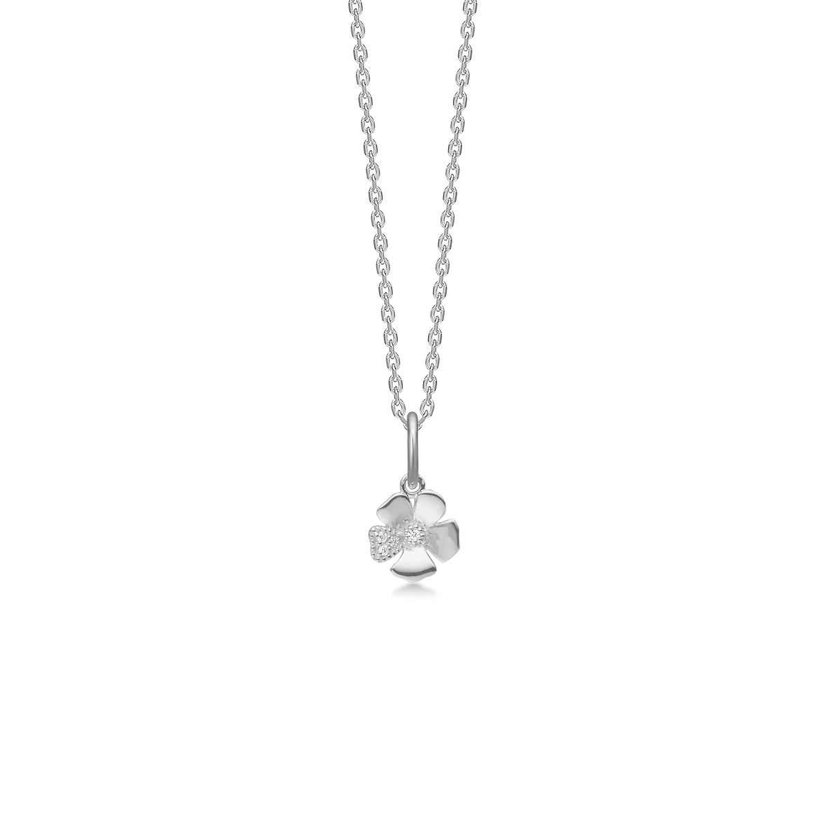 Mads Z Fleur necklace in silver with flower pendant and small sparkling stones, Model 2126111.