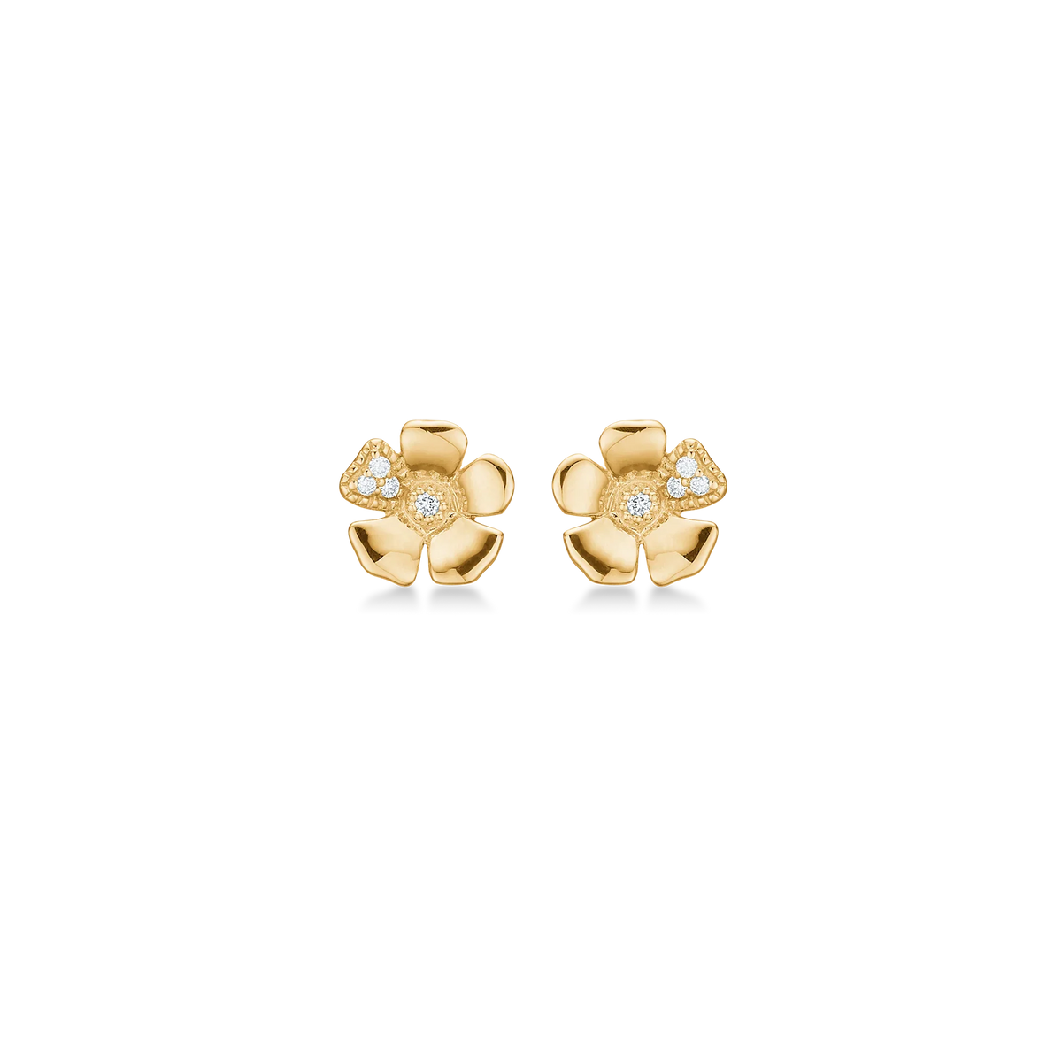 Mads Z Fleur earrings in 14 kt. gold with floral motif and sparkling diamonds, Model 1511111-1