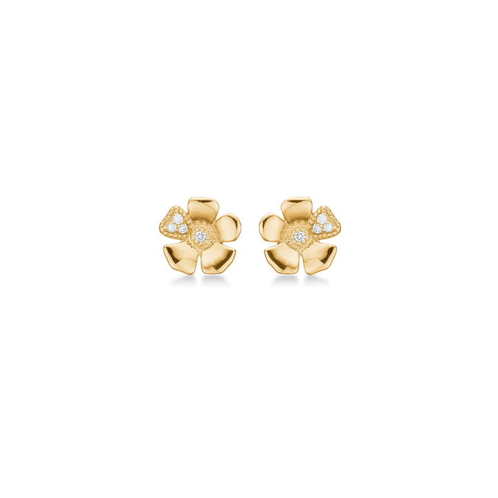 Mads Z Fleur earrings in 14 kt. gold with floral motif and sparkling diamonds, Model 1511111-1