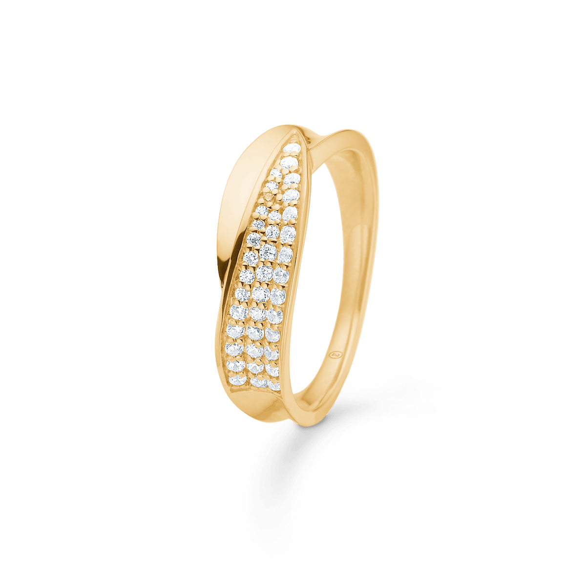 Mads Z Gloria 8kt gold ring with zirconia, elegant design in bright yellow gold with clear stones, Model 3347073-001.