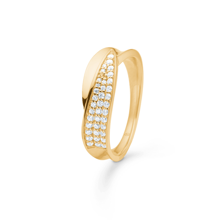 Mads Z Gloria 8kt gold ring with zirconia, elegant design in bright yellow gold with clear stones, Model 3347073-001.