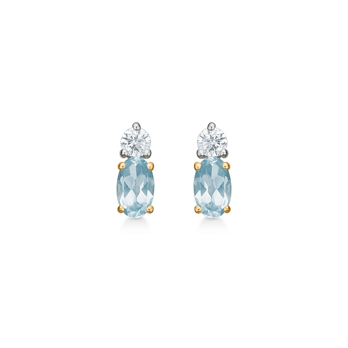 Mads Z Golden Sky earrings in 14kt gold with light blue topaz and diamonds, two stones, Model 1516128-1