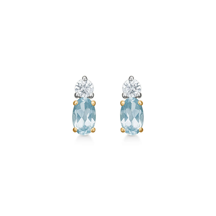 Mads Z Golden Sky earrings in 14kt gold with light blue topaz and diamonds, two stones, Model 1516128-1