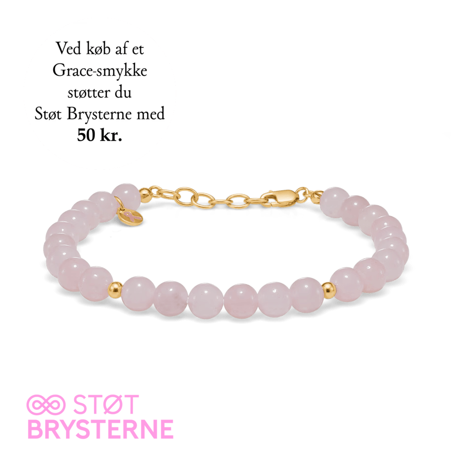 Mads Z Grace breast cancer campaign 2024 gold-plated bracelet with pink pearls, model 2256201-1.