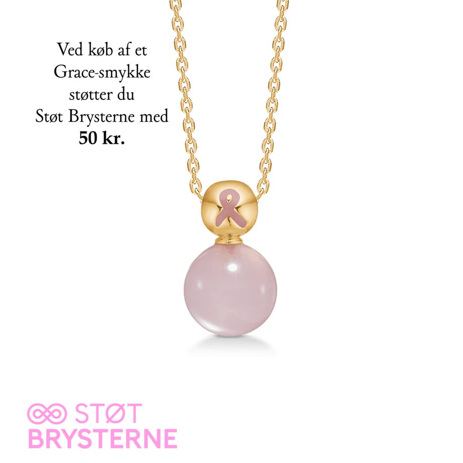 Mads Z Grace breast cancer campaign 2024 gold-plated necklace with pink stones and gold links, Model 2226201-1.