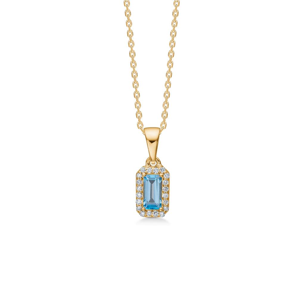 Mads Z Indigo Pendant 14kt gold with blue topaz and small diamonds, single chain. Model 1536191-1
