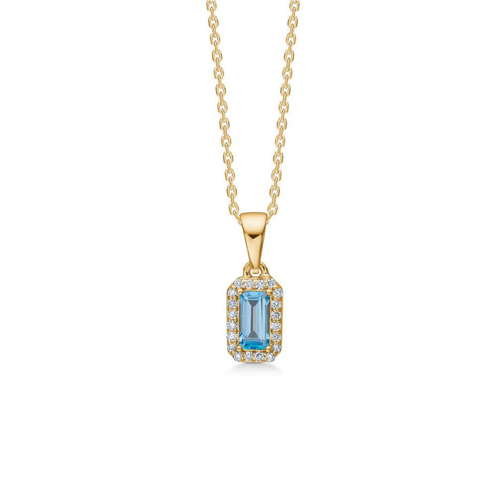 Mads Z Indigo Pendant 14kt gold with blue topaz and small diamonds, single chain. Model 1536191-1