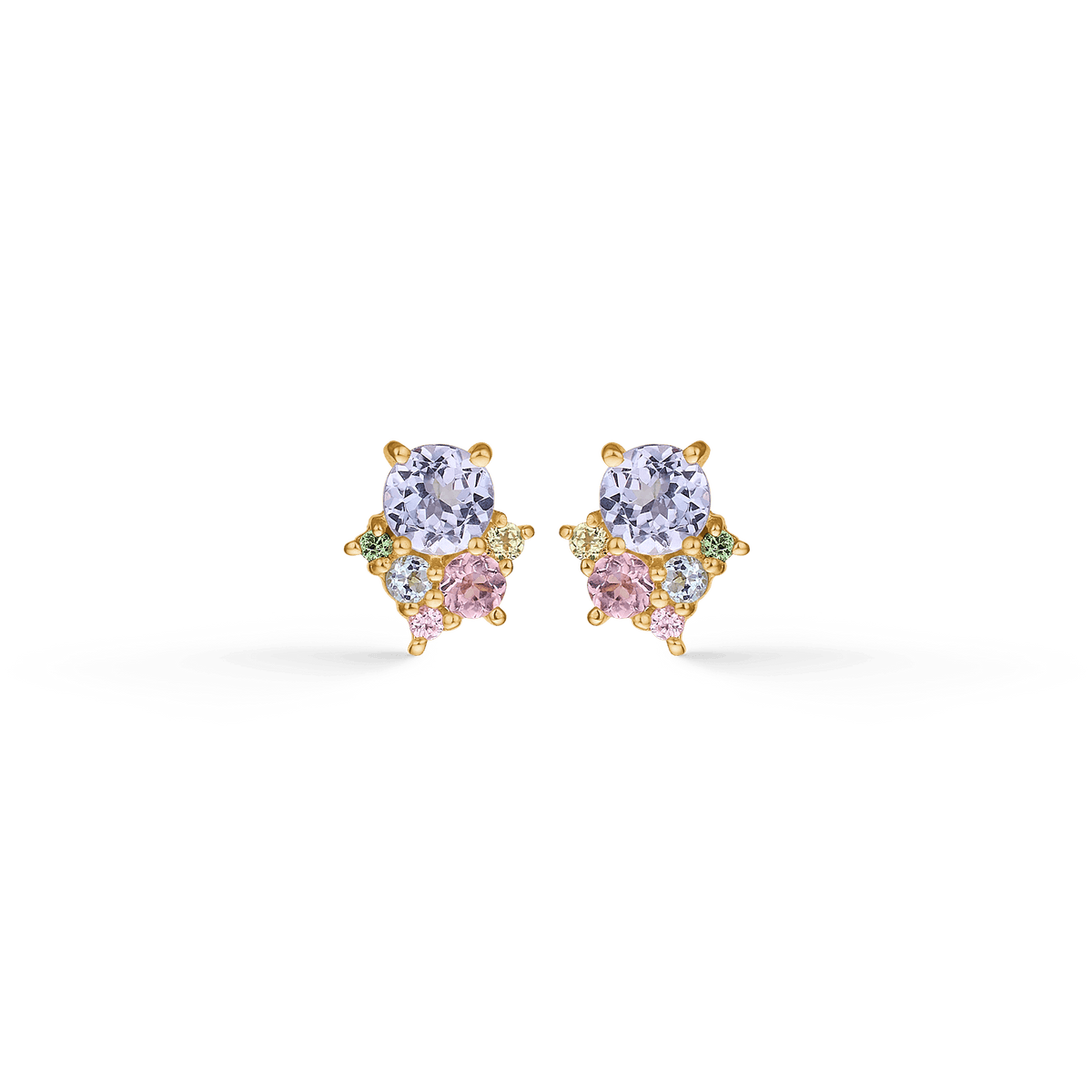 Mads Z Little Prince 14kt gold ear studs with precious stones, brilliant colors in cluster, Model 1516098-1.