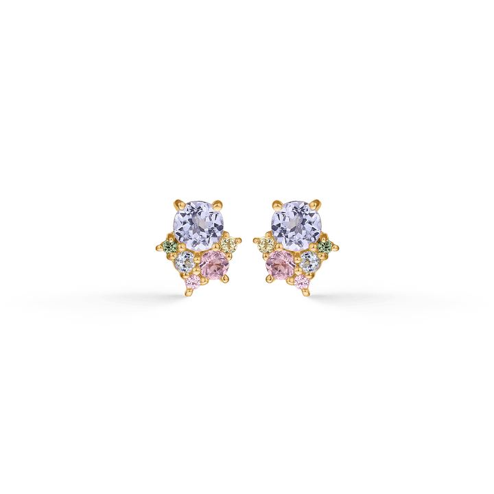 Mads Z Little Prince 14kt gold ear studs with precious stones, brilliant colors in cluster, Model 1516098-1.