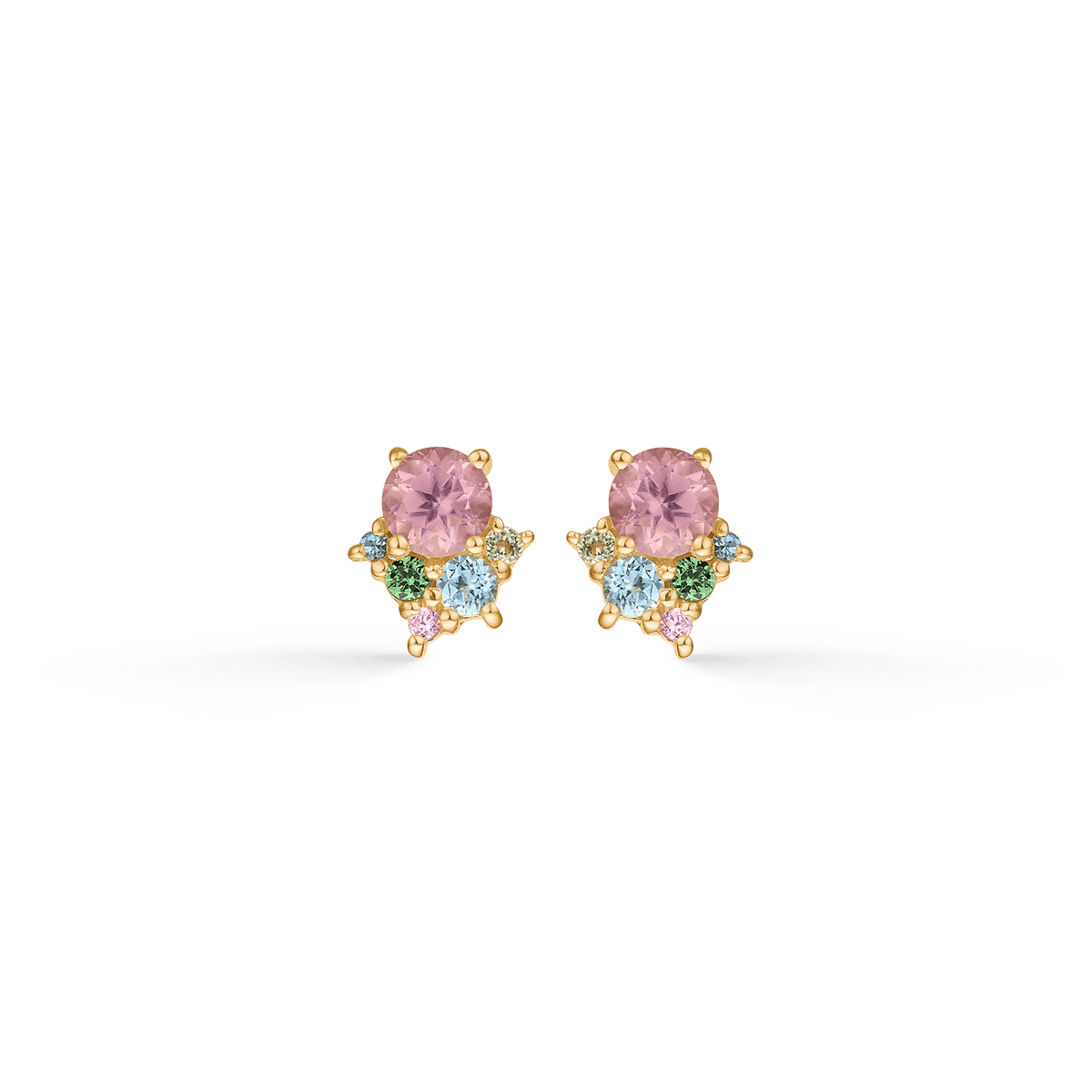 Mads Z Little Princess 14kt gold stud earrings with colored gemstones in pink, green and blue, Model 1516099.