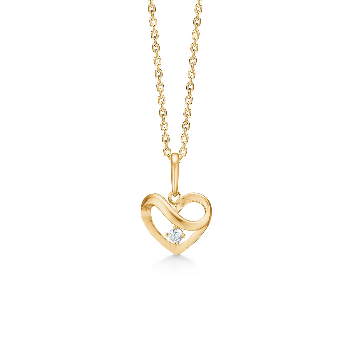 Mads Z Lovess Heart pendant in 8kt gold with zirconia, elegant heart-shaped pendant on chain. Model 3337138