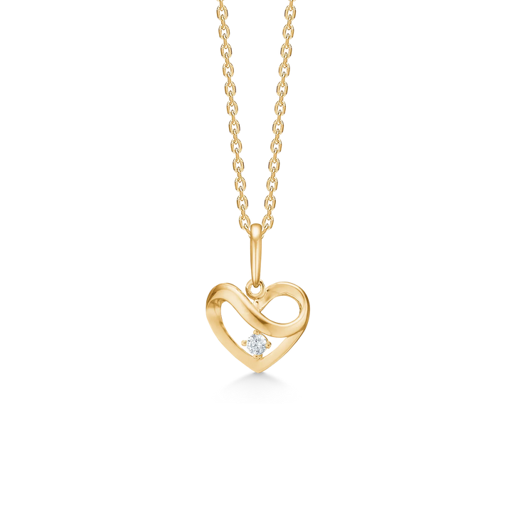Mads Z Lovess Heart pendant in 8kt gold with zirconia, elegant heart-shaped pendant on chain. Model 3337138