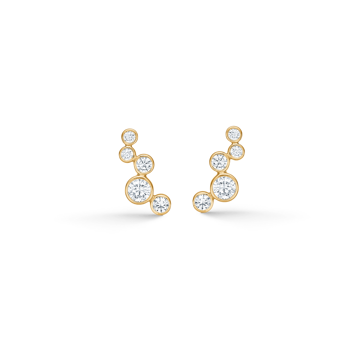 Mads Z Lucy 8kt gold earrings with zirconia, front view of golden earrings with clear stones. Model 3317034