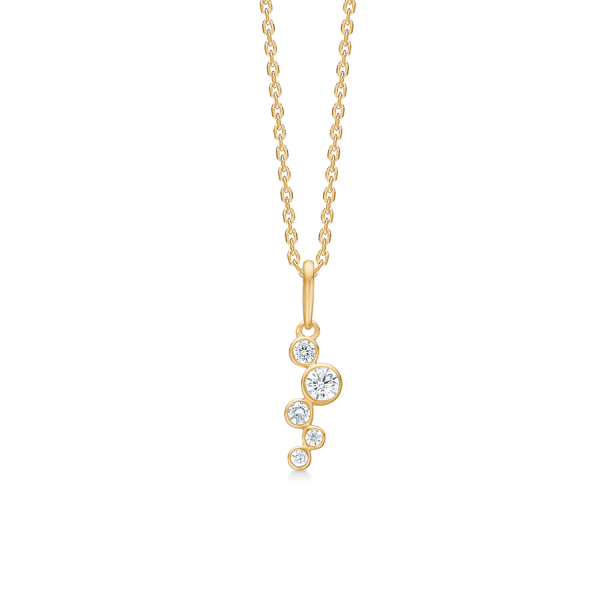 Mads Z Lucy 8kt gold pendant with zirconia, elegant gold necklace with clear stones, Model 3337034-1