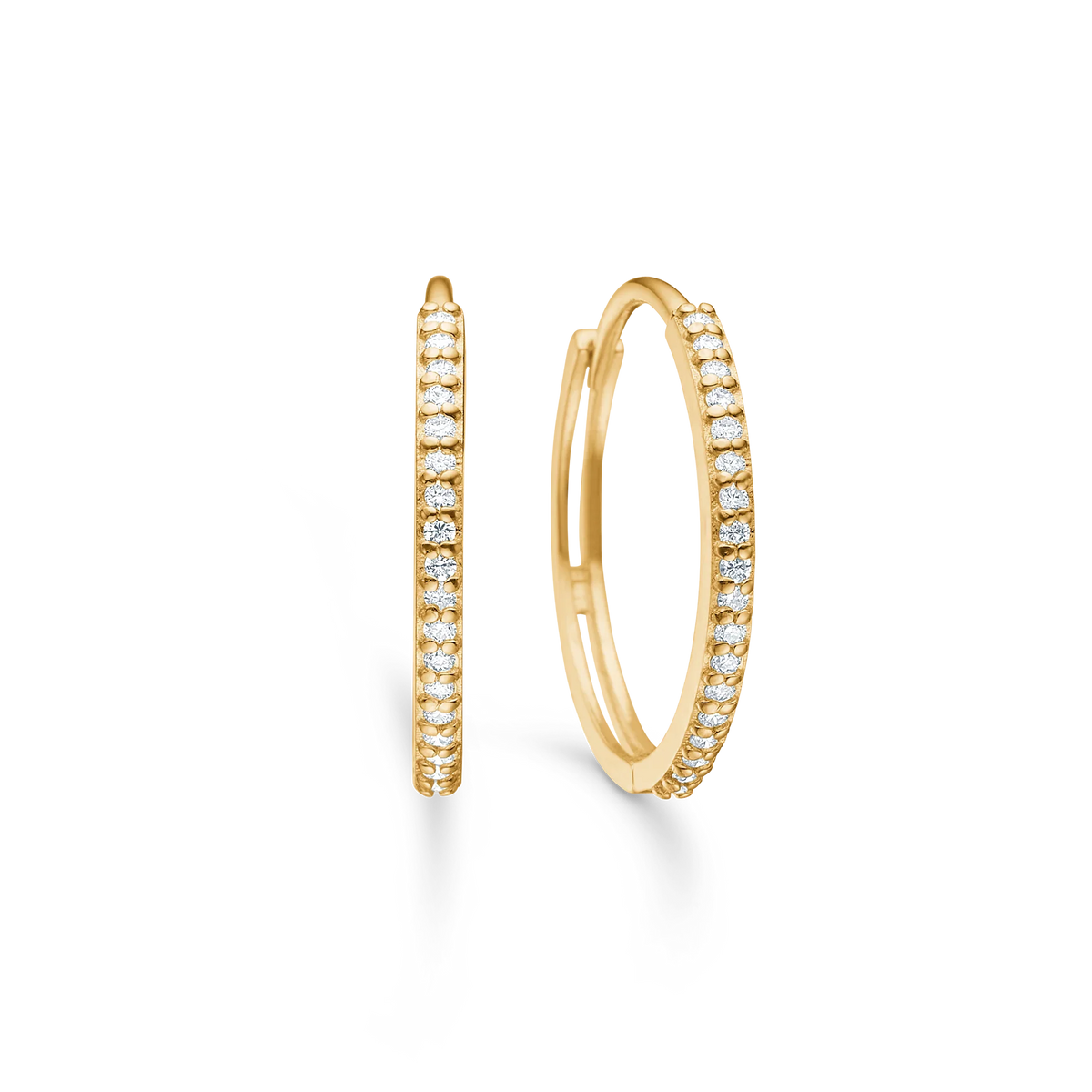 Mads Z Lumina 14kt gold hoop earrings with diamonds, round hoops with shiny stones, Model 1511086-1