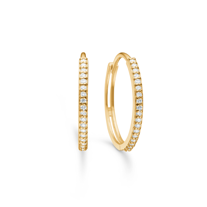 Mads Z Lumina 14kt gold hoop earrings with diamonds, round hoops with shiny stones, Model 1511086-1