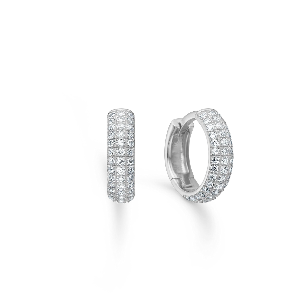 Mads Z Lunette 11mm silver creoles with glossy surface and clear topaz stones, Model 2116135-1.