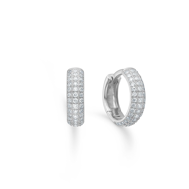 Mads Z Lunette 11mm silver creoles with glossy surface and clear topaz stones, Model 2116135-1.