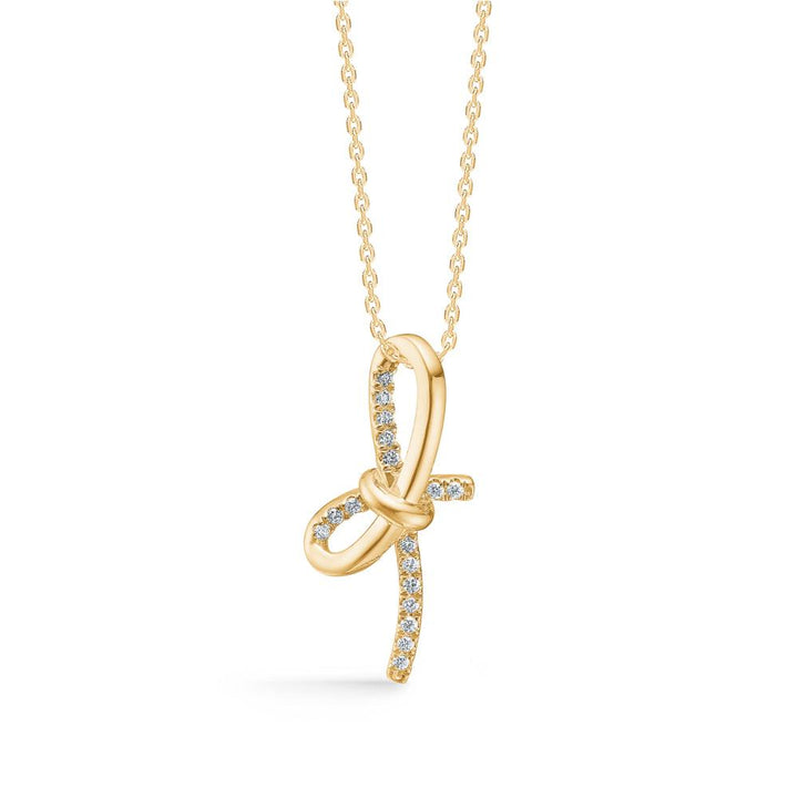 Mads Z Miss Butterfly gold bow pendant with diamonds, elegant in shiny gold, Model 1531003-1.