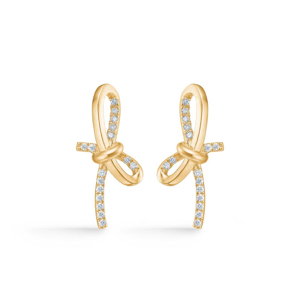Mads Z Miss Butterfly bow earrings in gold with small diamonds, elegant design. Model 1511003.