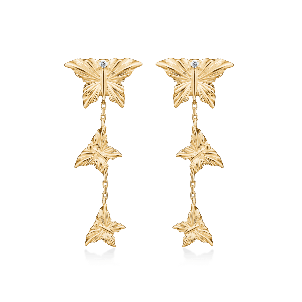 Mads Z Monarch 14kt gold ear pendant with diamonds, butterfly design, Model 1511156-1.