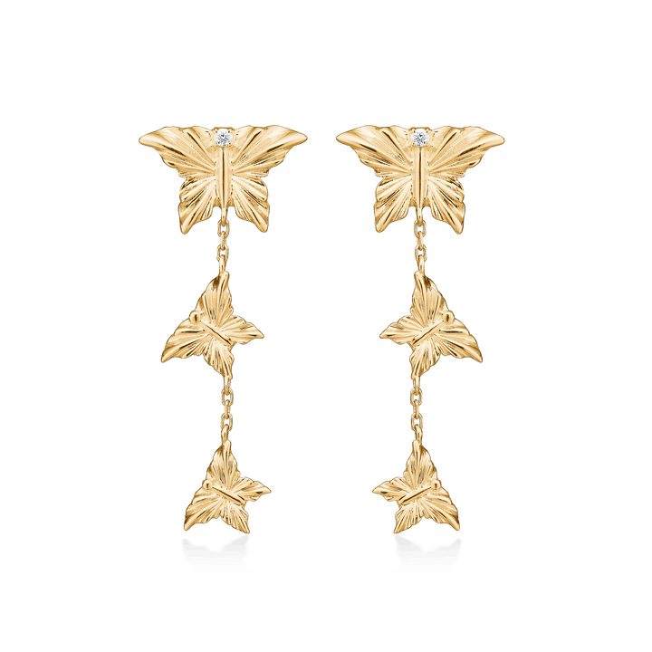 Mads Z Monarch 14kt gold ear pendant with diamonds, butterfly design, Model 1511156-1.
