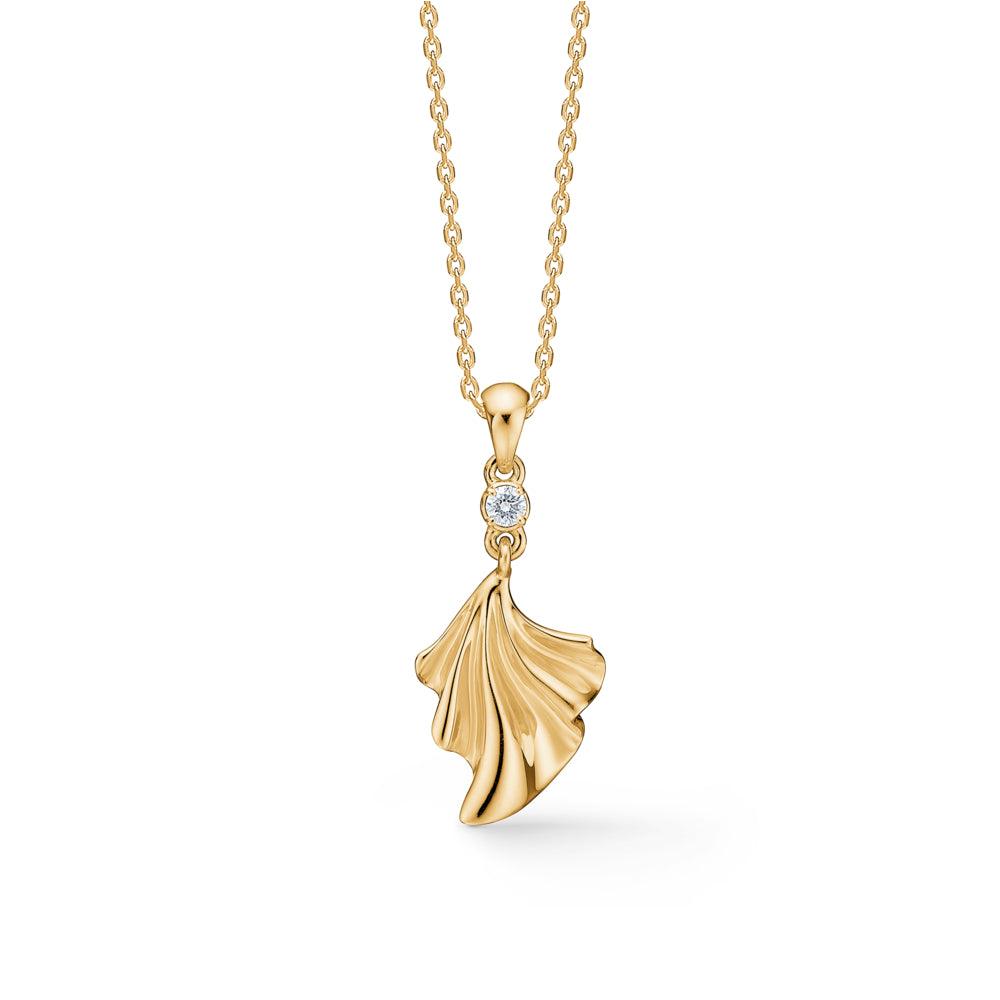 Mads Z Monarch 14kt gold pendant with elegant diamond and organically shaped leaf motif, Model 1531154-1