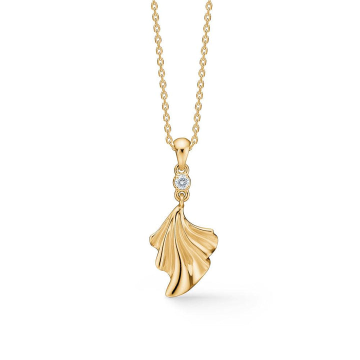 Mads Z Monarch 14kt gold pendant with elegant diamond and organically shaped leaf motif, Model 1531154-1