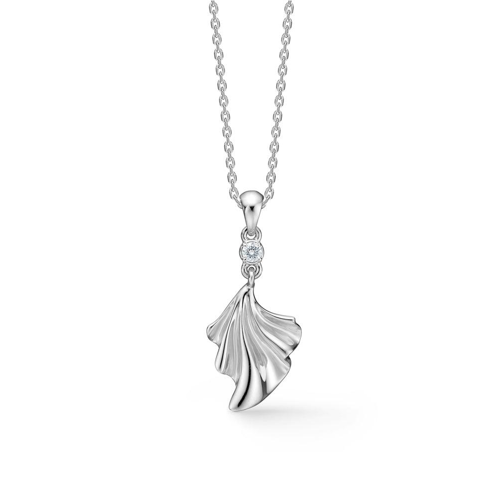 Mads Z Monarch silver necklace with white topaz, elegant organic pendant, Model 2126154-1.