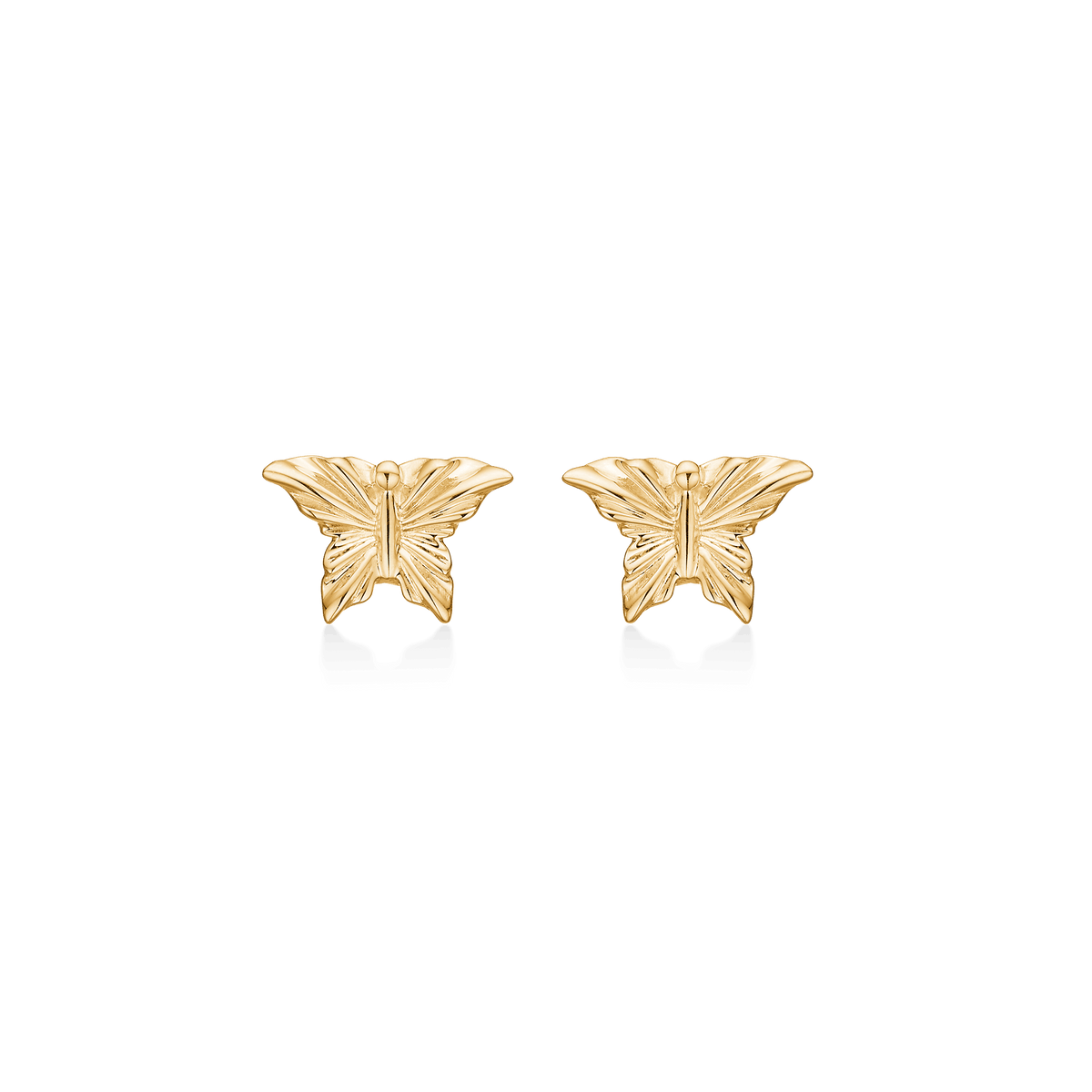 Mads Z Monarch Butterfly 14kt gold earrings with butterfly shape, shiny gold surface. Model 1510155.