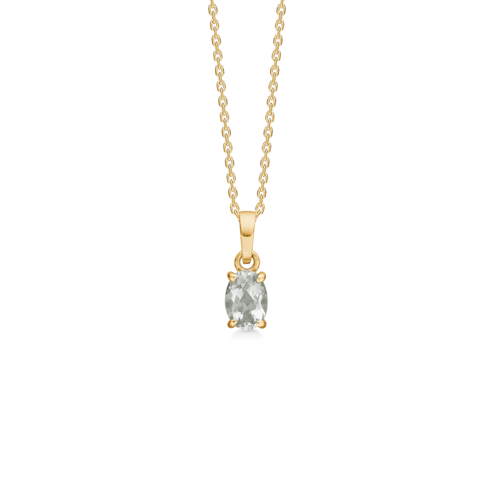 Mads Z Nia pendant in 8kt gold with green amethyst, oval facet cut stone on gold chain. Model 3336010