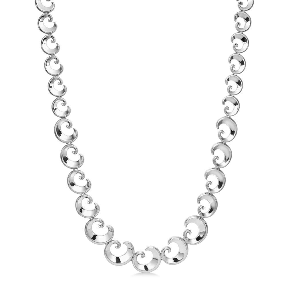 Mads Z Ocean Silver Necklace shown against white background with shiny wavy links. Model 2120135-1