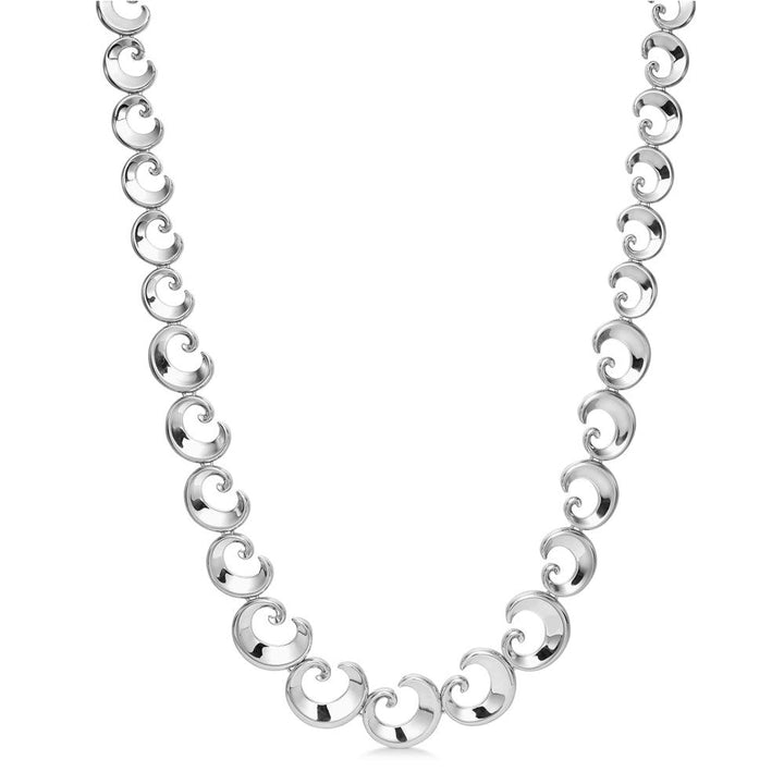 Mads Z Ocean Silver Necklace shown against white background with shiny wavy links. Model 2120135-1