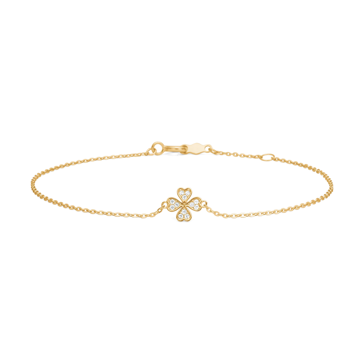 Mads Z Petite Clover gold bracelet with zirconia, elegant floral motif, Model 3357014-1