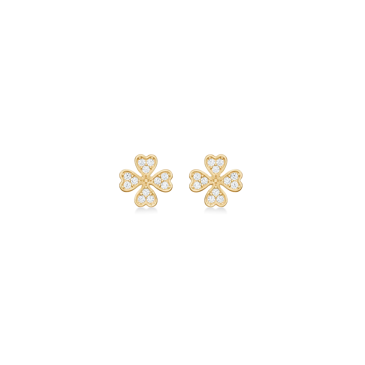 Mads Z Petite Clover gold earrings with zirconia, four-leaf clover design, Model 3317014-1