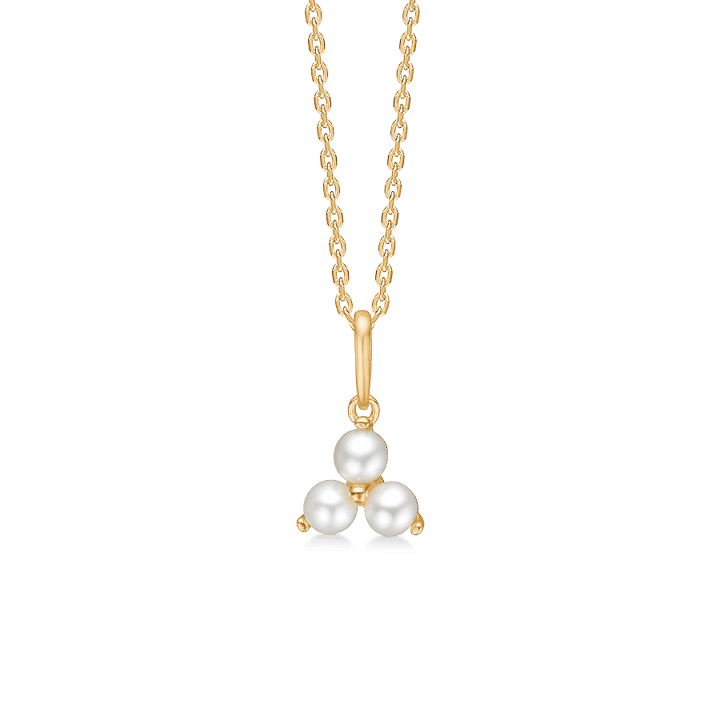 Mads Z Pixie pendant with three white pearls and gold-look chain, detail image. Model 3333185.
