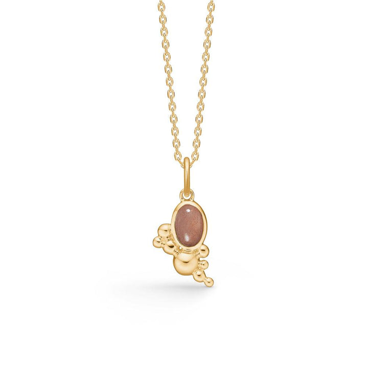 Mads Z Precious Bubbles 14kt gold pendant with peach mane stone, oval design on fine chain. Model 1536126-1