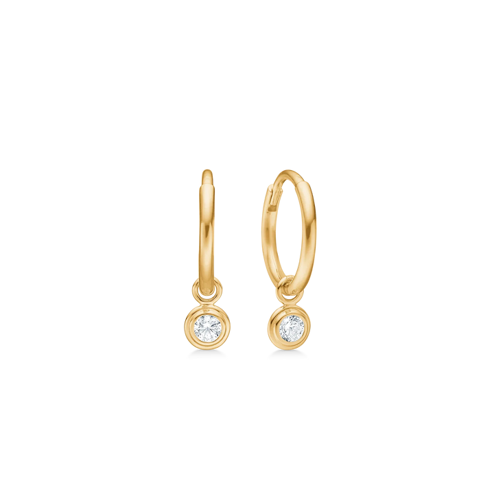 Mads Z Raindrop earrings 8kt gold with zirconia, two golden hoops with single zirconia, Model 3317097-1